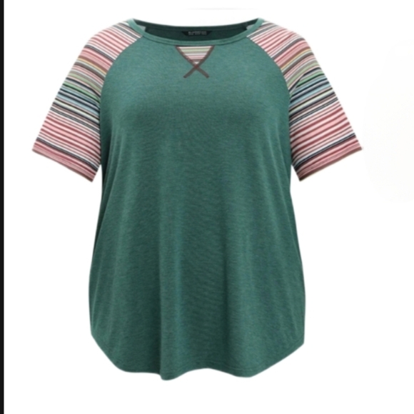 BloomChic Super Soft Essentials Striped Contrast Raglan Sleeve T-shirt 14-16 - Picture 12 of 13